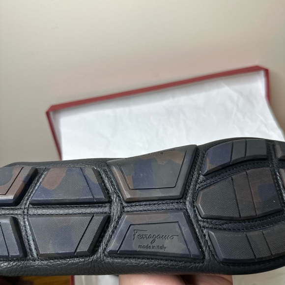 Salvatore Ferragamo Black Loafers with Brown Metal Buckle - Picture 6 of 13